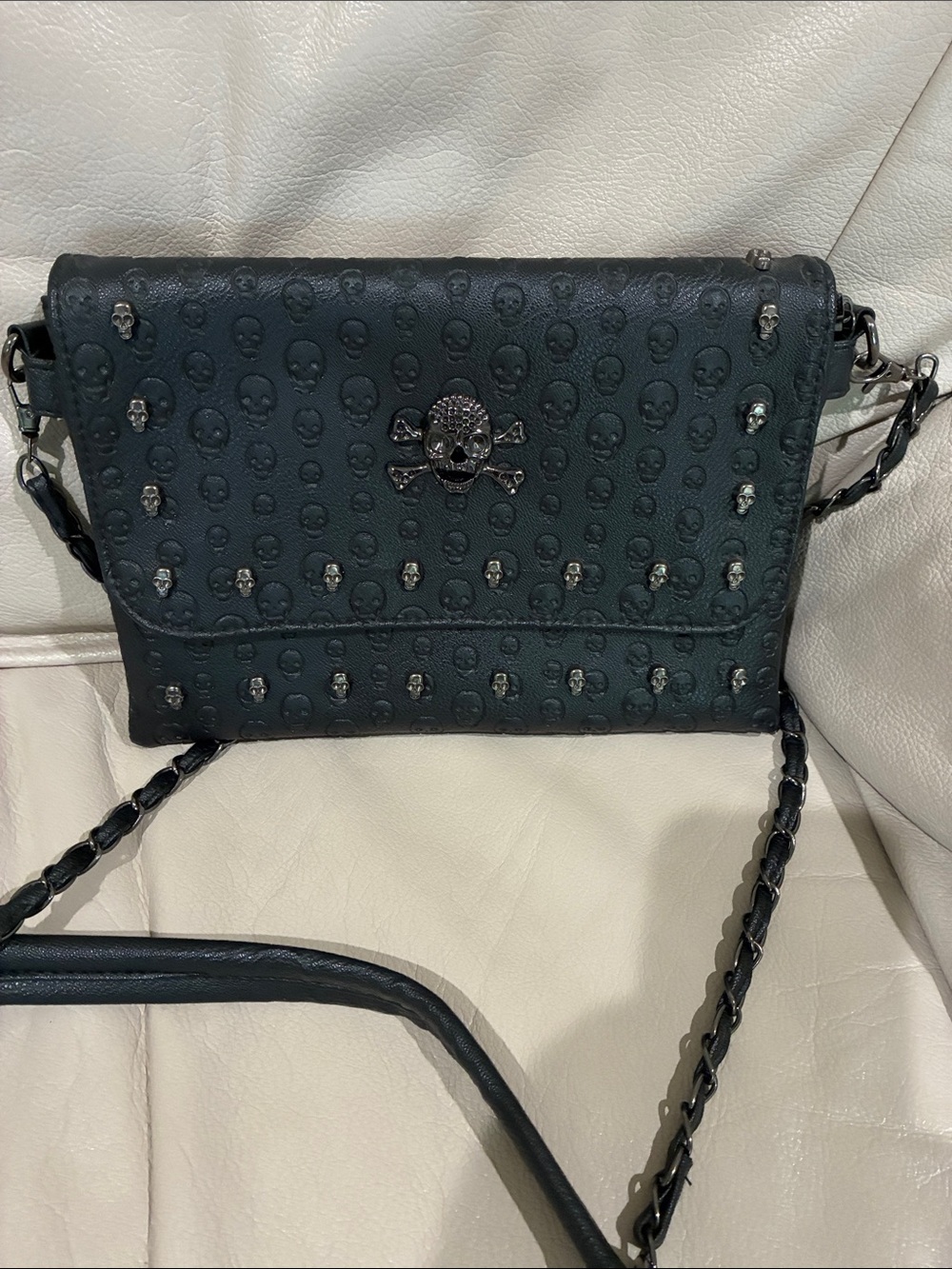 Black Skull Embellished Crossbody Bag